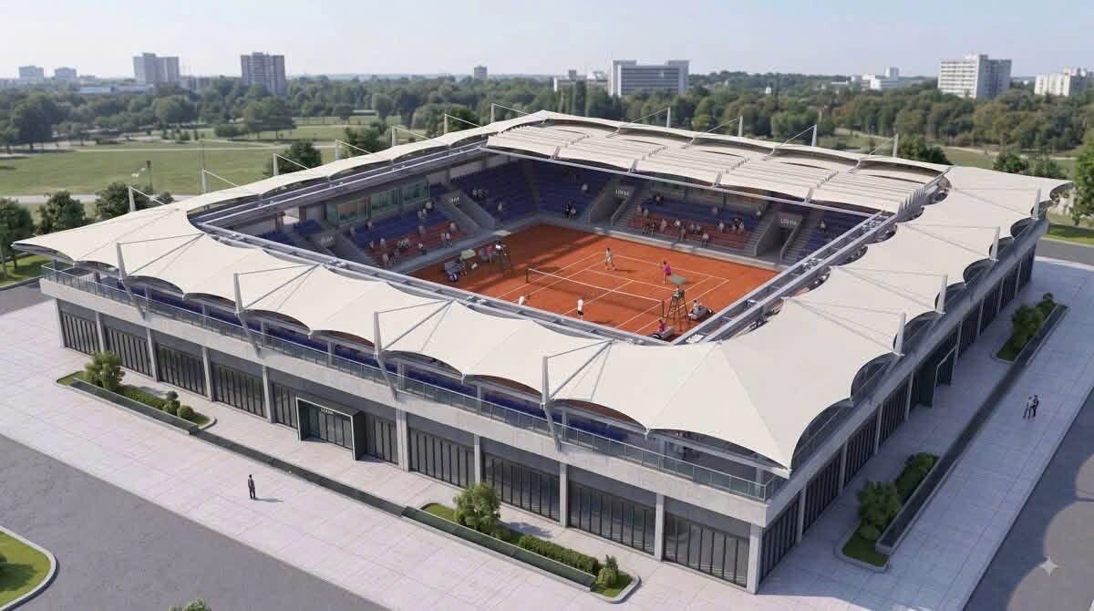 Phối cảnh sân tennis có khán đài